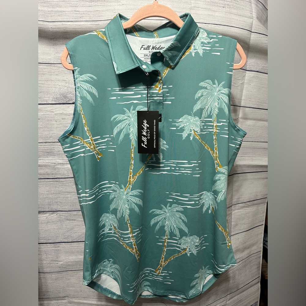 Full Wedge Green Palm Tree Sleeveless Polo
